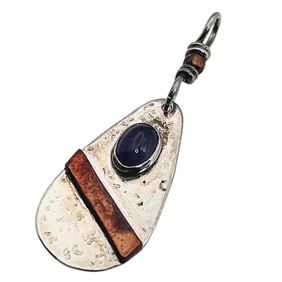 Navajo Signed Tripp Amber Sterling Copper Pendant 4.86 G