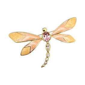 Kenneth J Lane Enamel Rhinestone Gold Tone Dragonfly Brooch