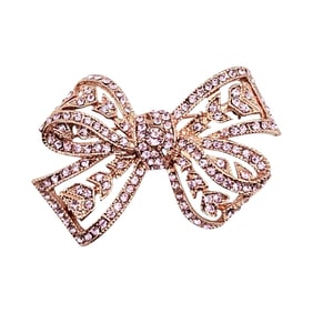 Kenneth J Lane Pink Rhinestone Gold Tone Bow Brooch