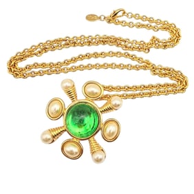 Kenneth J Lane Light Green Faux Pearl Gold Tone Necklace
