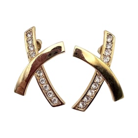 Pierre Cardin 1980 Rhinestone Gold Tone X Earrings