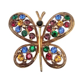 Eisenberg Ice Rhinestone Gold Over Butterfly Brooch
