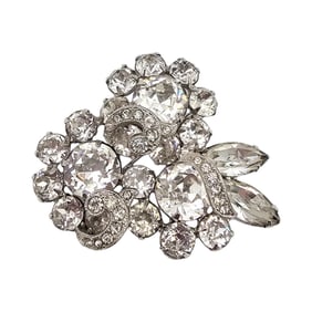 Eisenberg Rhinestone Layered Silver Tone Brooch