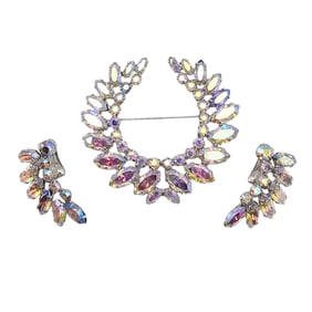 B David Iridescent Semi Circle Brooch Earrings Set