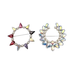 B David Iridescent Rhinestone Lot 2 Brooches