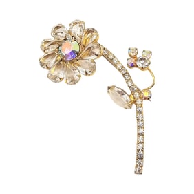 Vintage Crystal Rhinestone Gold Tone Floral Brooch