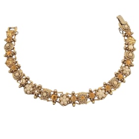 Vintage Victoria Style Faux Pearl Gold Tone Bracelet