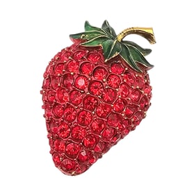 Revere Red Rhinestone Enamel Strawberry Brooch