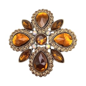 Vintage Huge Autumn Color Rhinestone Gold Tone Floral Brooch