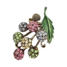 Hollycraft Colorful Rhinestone Enamel Gold Tone Floral Bouquet Brooch