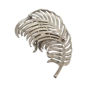 Capri Silver Tone Bending Feather Brooch