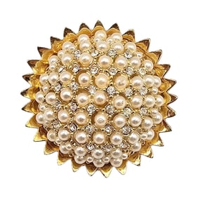 HAR Faux Pearl Gold Tone Sunflower Brooch