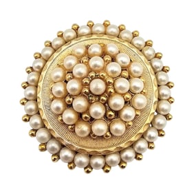 HAR Faux Pearl Gold Tone Raised Brooch