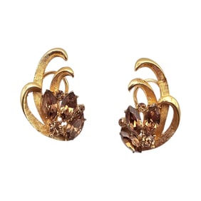BSK Amber Color Rhinestone Gold Tone Earrings
