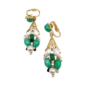BSK Green White Gold Tone Drop Earrings