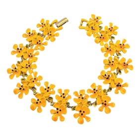 ART Pepper Bright Orange Yellow Enamel Flower Link Bracelet