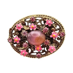 ART Pink Rhinestone Enamel Flower Ring Size 1.5