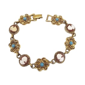 ART Cameo Faux Turquoise Gold Tone Victorian Style Bracelet