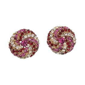ART Pink Rhinestone Gold Tone Swirl Earrings