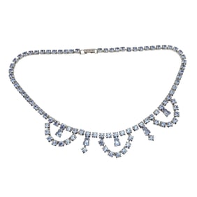 La-Rel Blue Rhinestone Silver Tone Choker Necklace