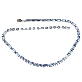 Fenichel Blue Baguette Rhinestone Silver Tone Necklace