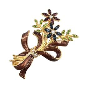 Monet Rhinestone Enamel Flower Bouquet Brooch
