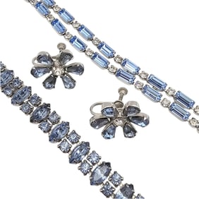 Vintage Blue Rhinestone Lot 2 Bracelets Earrings