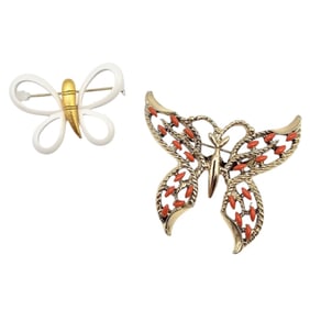 Gerry's Enamel Gold Tone Lot 2 Butterfly Brooches