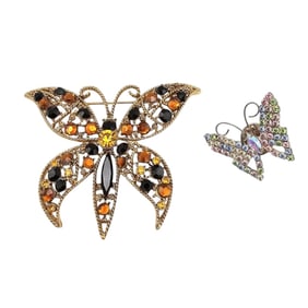 Vintage Lot 2 Rhinestone Butterfly Brooches