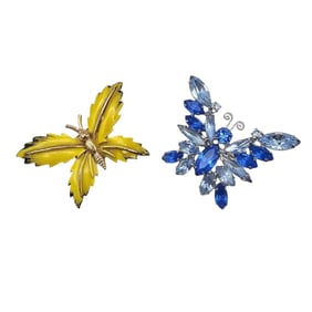 Lot 2 Enamel Rhinestone Butterfly Brooches
