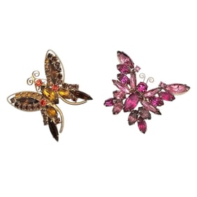 Lot 2 Pink Autumn Color Rhinestone Butterfly Brooches