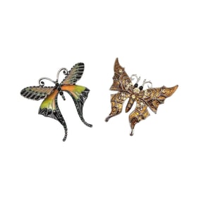 Lot 2 Enamel Rhinestone Butterfly Brooches