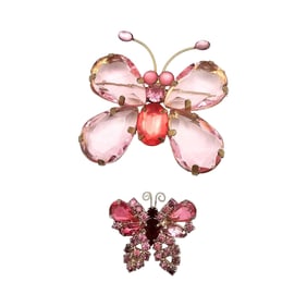 Vintage Lot 2 Pink Rhinestone Butterfly Brooches