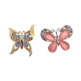 Vintage Lot 2 Rhinestone Butterfly Brooches