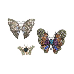 Vintage Lot 3 Rhinestone Butterfly Brooches