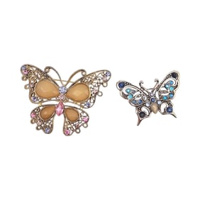 Lot 2 Rhinestone Blue Pink Butterfly Brooches