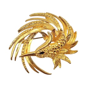 Gold Tone Bird Of Paradise Phoenix Brooch