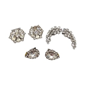 Vintage Lot 3 Clear Rhinestone Earrings