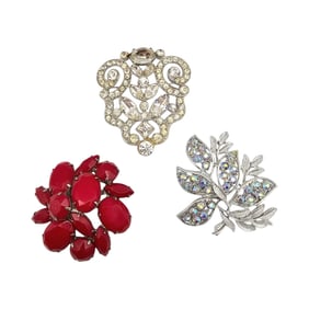 Vintage Lot 3 Rhinestone Brooches