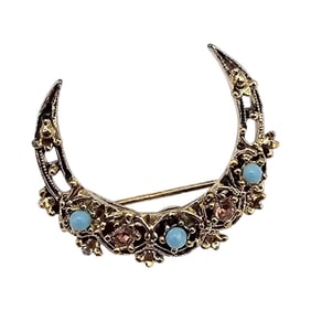 Gerry's Victorian Style Faux Turquoise Ruby Crescent Moon Brooch