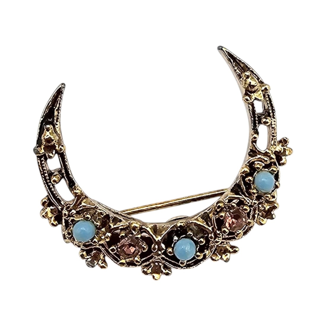 Gerry's Victorian Style Faux Turquoise Ruby Crescent Moon Brooch (1 of 3)