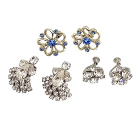 Vintage Lot 3 Rhinestone Earrings