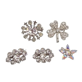 Lot Clear Rhinestone Silver Tone Mini Brooches