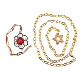 Vintage Lot 2 Tarina Rhinestone Gold Tone Necklaces