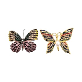 Lot 2 Dark Rhinestone Butterfly Brooches