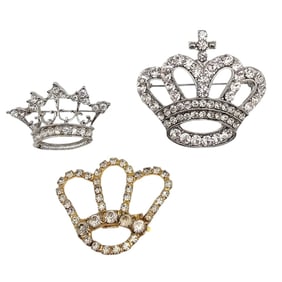 Vintage Lot 3 Rhinestone Crown Brooches