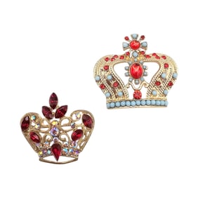 Vintage Red Blue Gold Tone Lot 2 Brooches
