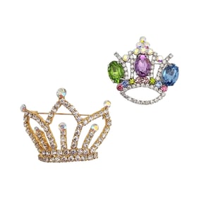 Lot 2 Large Rhinestone Crown Brooches