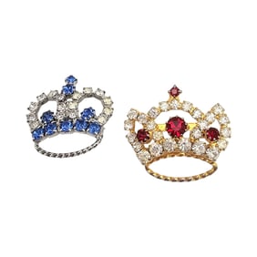Lot 2 Colorful Rhinestone Crown Brooches