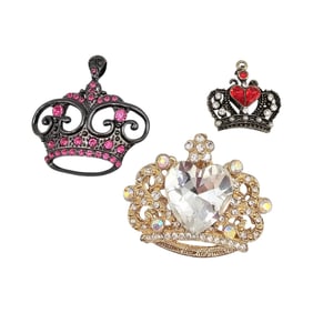 Lot 3 Rhinestone Crown Pendants